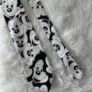 Vintage 1990s Disney Mickey Mouse Face Collage Pattern Pattern Black & White Tie